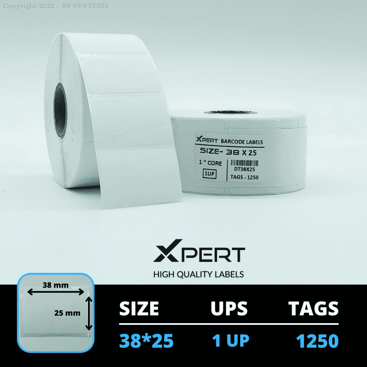38*25 Direct Thermal Barcode Label Roll 1 Up 1000 Tags